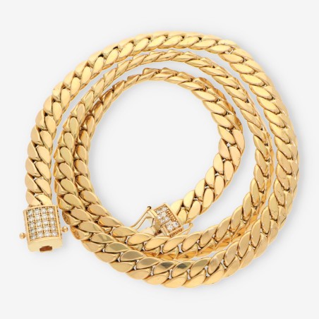 Cadena barbada de oro amarillo 18kt con circonita