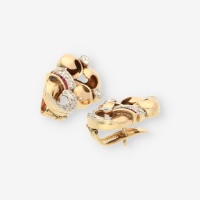 Pendientes Vintage de oro 18kt con diamantes y cierre catalán