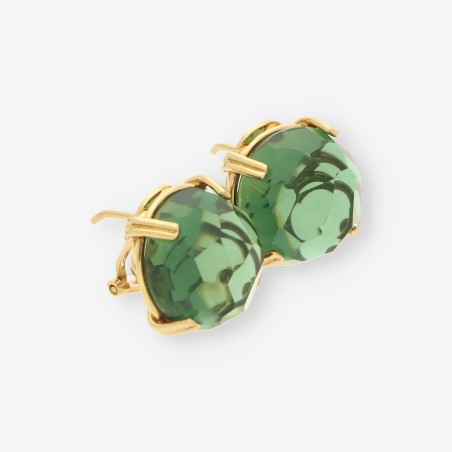 Pendientes de oro 18kt con piedra verde y cierre omega