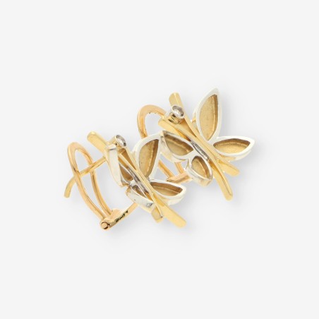 Pendientes mariposas de oro 18kt con brillantes y cierre omega