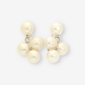 Pendientes oro blanco, perla y brillante