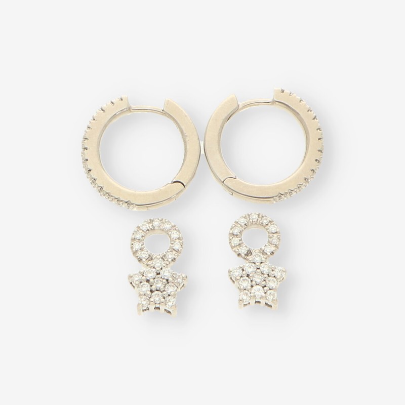 Pendientes de aro en oro blanco 18kt con estrella y brillantes Pendientes de aro en oro blanco 18kt con estrella y brillantes