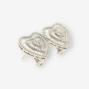 Pendientes corazón de oro blanco 18kt con brillantes, cierre omega
