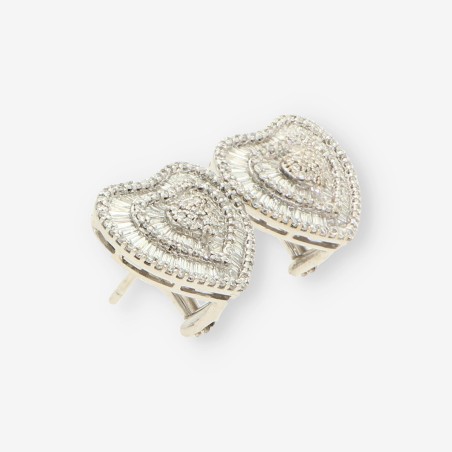 Pendientes corazón de oro blanco 18kt con brillantes, cierre omega