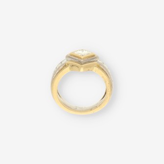 Anillo oro bl., oro ama. y brillantes