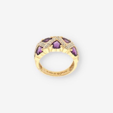 Anillo de Oro con Piedra Lila y Brillantes