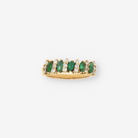 Anillo oro, brillantes y esmeralda