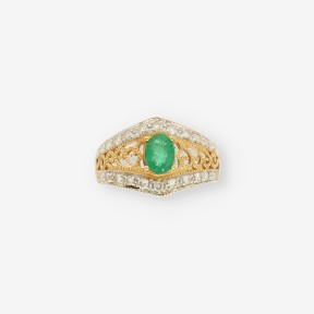 Anillo oro blanco Esmeralda y brillantes