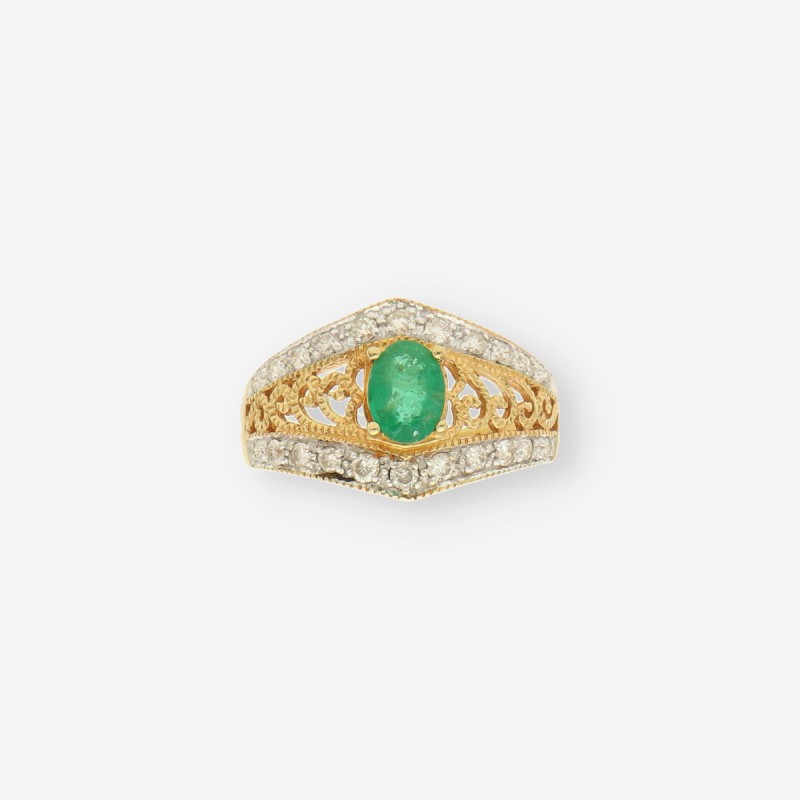 Anillo de Oro Blanco con Esmeralda y Brillantes Anillo de Oro Blanco con Esmeralda y Brillantes