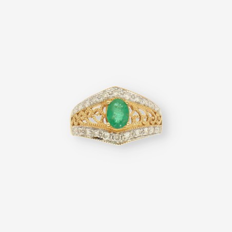 Anillo oro blanco Esmeralda y brillantes