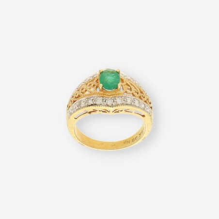 Anillo de Oro Blanco con Esmeralda y Brillantes
