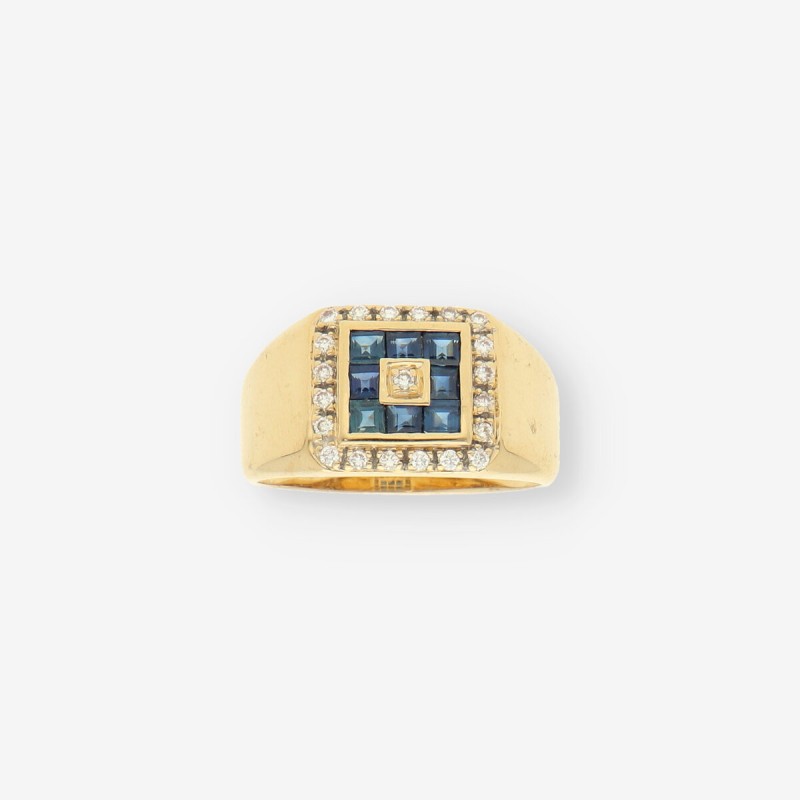 Anillo de Oro Amarillo 18kt con Zafiros y Brillantes Anillo de Oro Amarillo 18kt con Zafiros y Brillantes