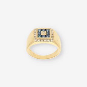Anillo de Oro Amarillo 18kt con Zafiros y Brillantes