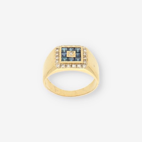 Anillo de Oro Amarillo 18kt con Zafiros y Brillantes