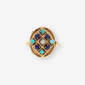 Anillo Vintage oro turquesa y brillantes