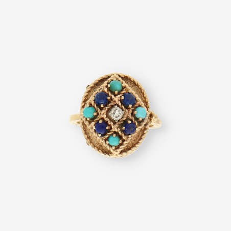 Anillo Vintage oro turquesa y brillantes