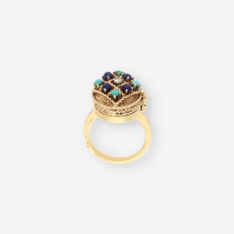 Anillo Vintage oro turquesa y brillantes