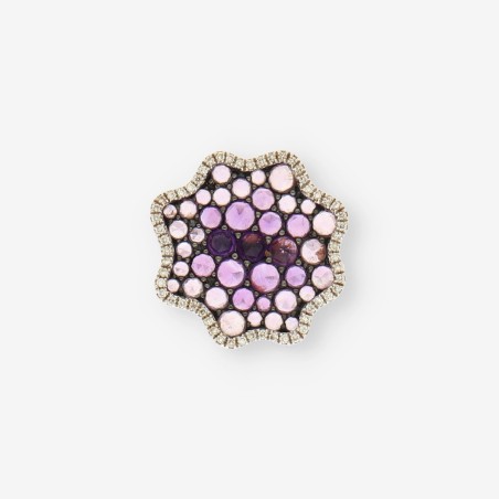 Anillo oro blanco, brillantes y p. lila