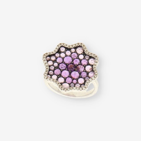 Anillo de Oro Blanco 18kt con Brillantes y Piedra Lila