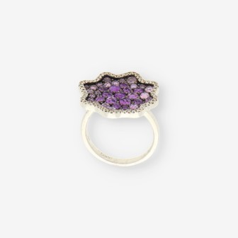 Anillo oro blanco, brillantes y p. lila