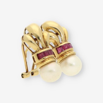Pendientes oro piedra roja y perla
