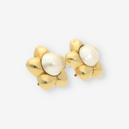 Pendientes de oro amarillo 18kt y perla con cierre omega