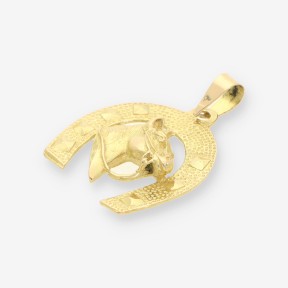 Colgante de herradura y caballo en oro amarillo 18kt