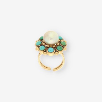 Anillo turquesa, perla y oro