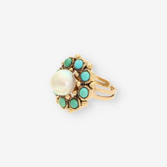 Anillo turquesa, perla y oro
