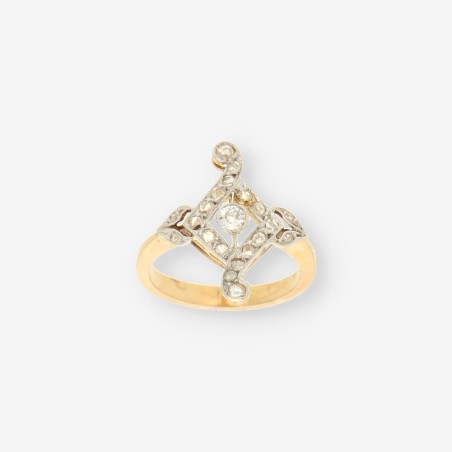 Anillo vintage de oro amarillo 18kt con brillantes