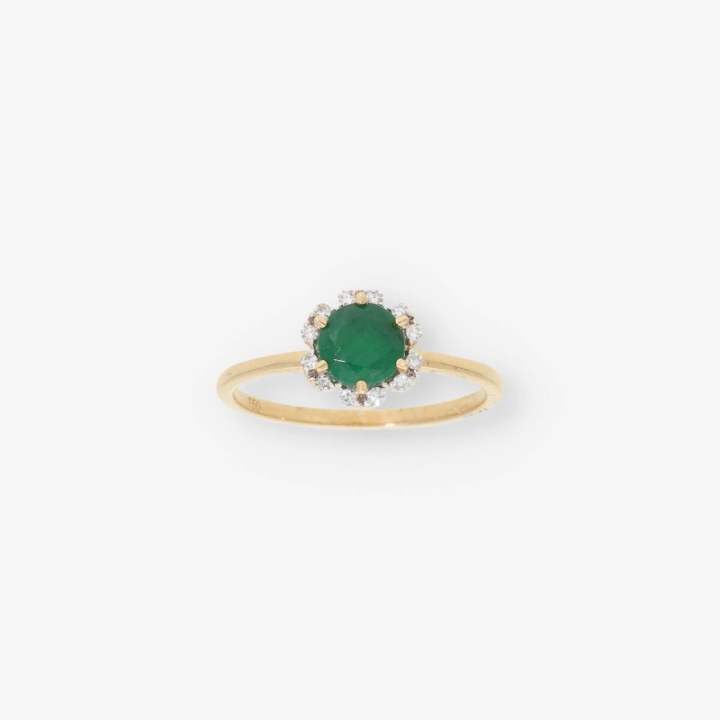 Anillo en oro 18kt con brillantes y esmeralda