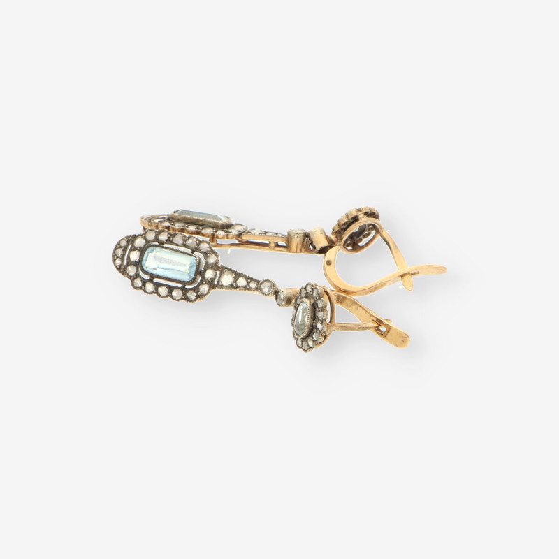 Pendientes oro aguamarina y diamantes