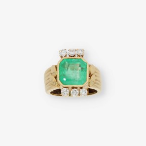 Anillo en oro 18kt con esmeralda y brillantes