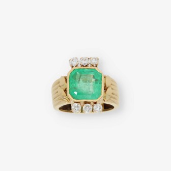 Anillo en oro 18kt con esmeralda y brillantes