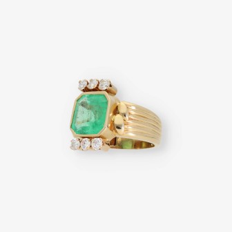 Anillo en oro 18kt con esmeralda y brillantes