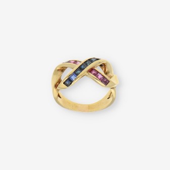 Anillo en oro 18kt con piedra roja y azul