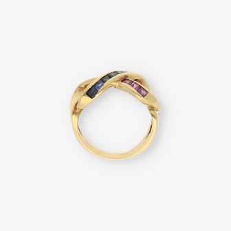 Anillo en oro 18kt con piedra roja y azul