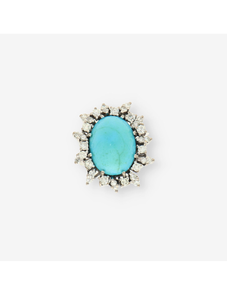 Anillo oro blanco, turquesa y brillantes
