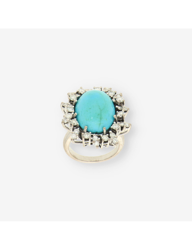 Anillo oro blanco, turquesa y brillantes
