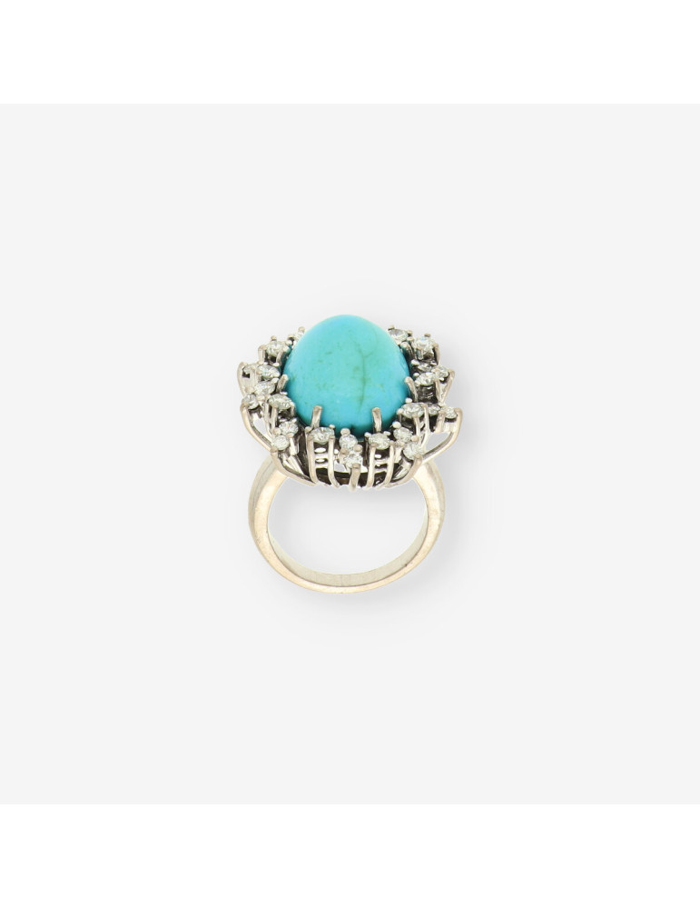 Anillo oro blanco, turquesa y brillantes