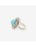 Anillo oro blanco, turquesa y brillantes
