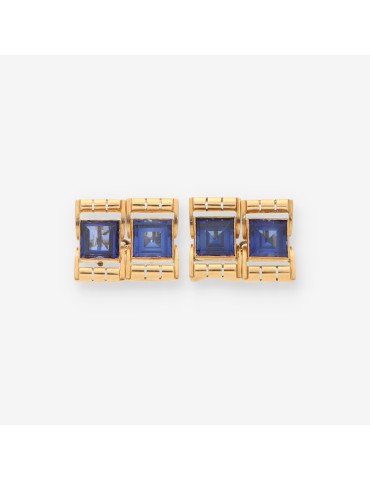 Gemelos oro piedra azul