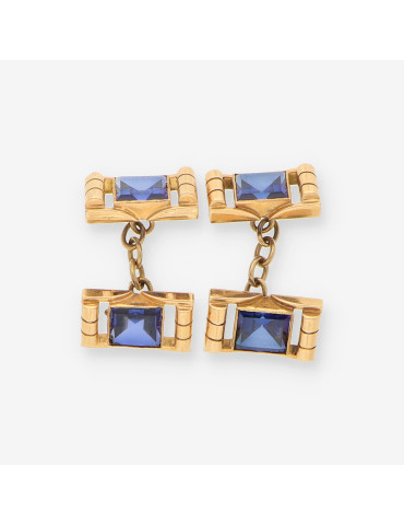 Gemelos oro piedra azul