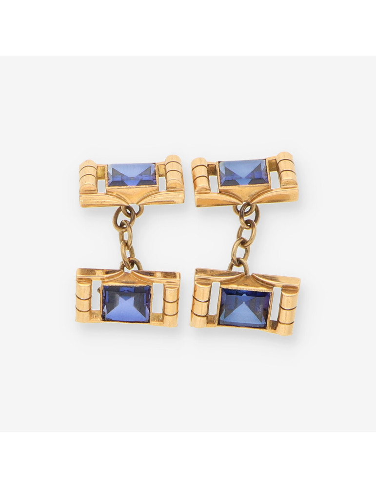 Gemelos oro piedra azul
