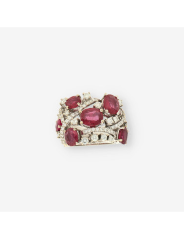 Anillo oro bl. rubÃ­ y brillantes