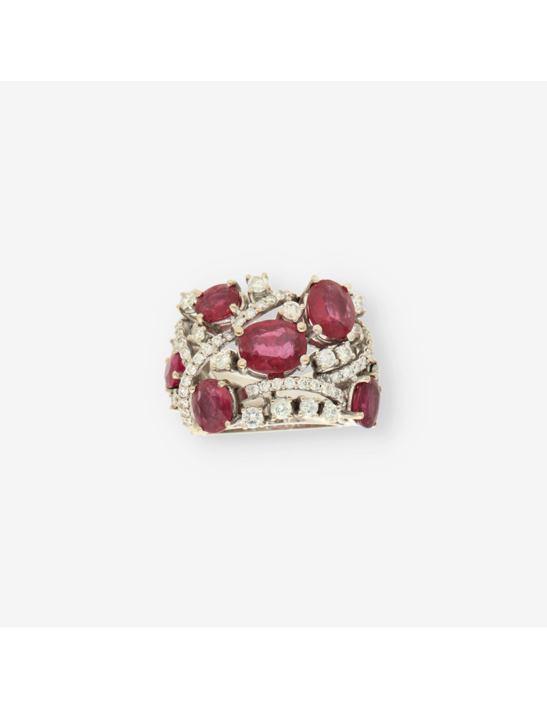 Anillo oro bl. rubÃ­ y brillantes