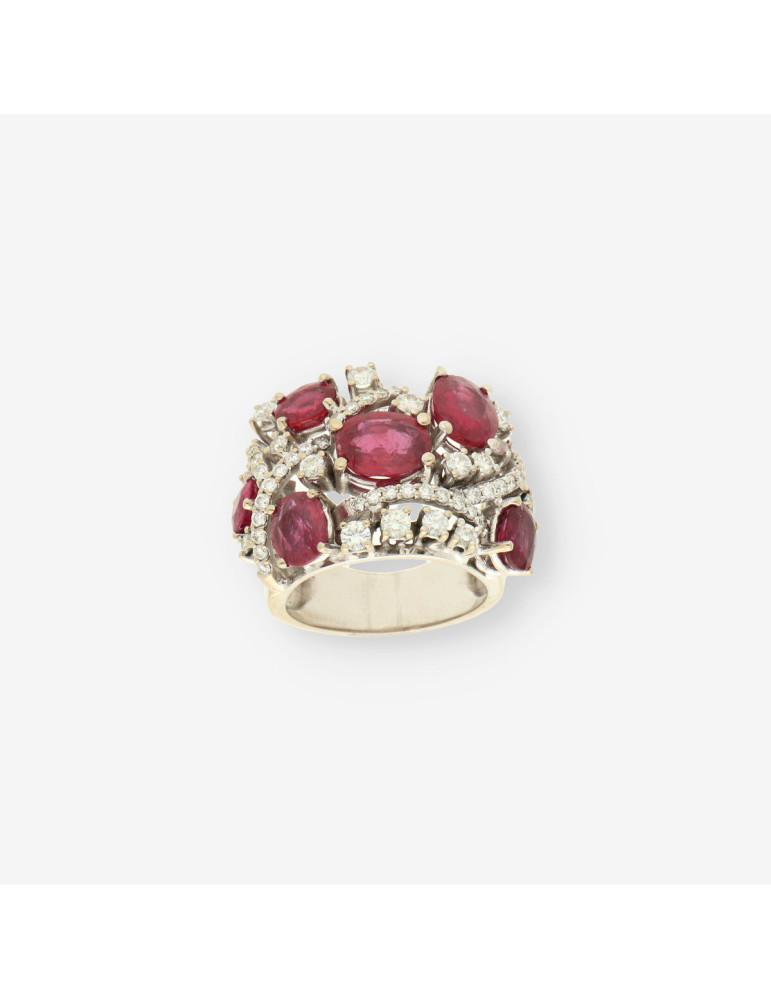 Anillo oro bl. rubÃ­ y brillantes