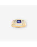 Anillo vintage oro p. azul y brillantes