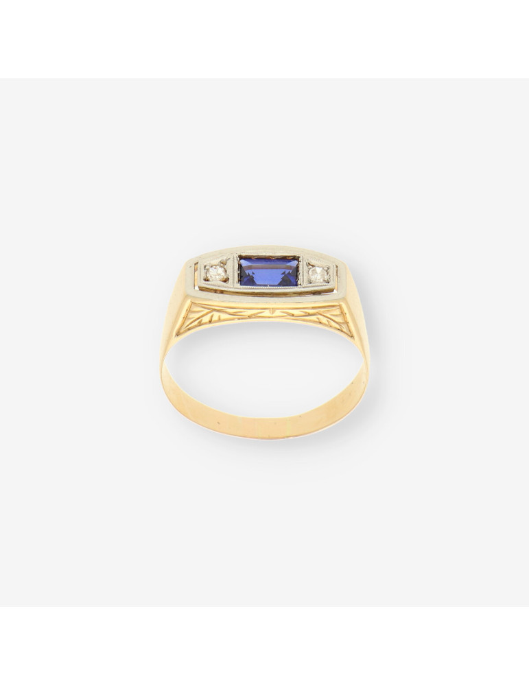 Anillo vintage oro p. azul y brillantes