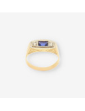 Anillo vintage oro p. azul y brillantes
